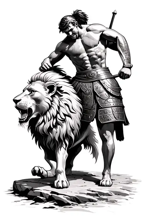 Gladiator Fighting Lion In Colloseum