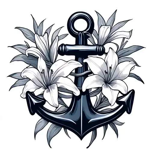 Navy Anchor With Tiger Lily Flowers