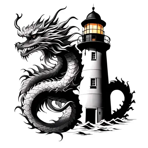 Chinese Dragon Wrapped Around Lighthouse