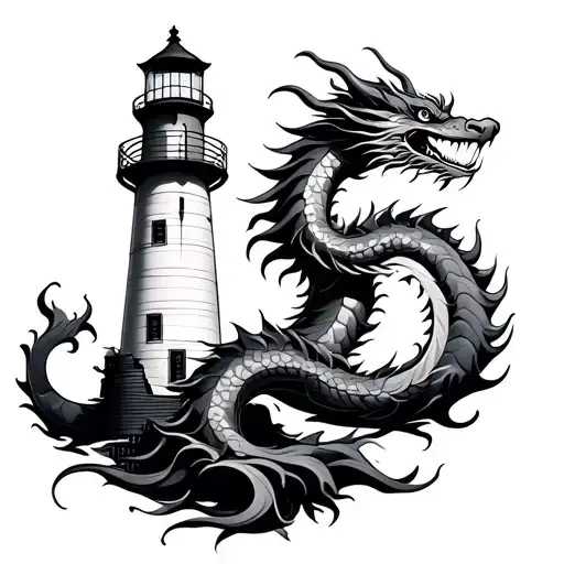 Chinese Dragon Wrapped Around Lighthouse Shining