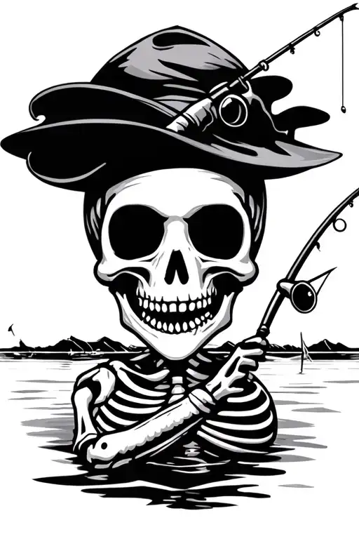Fishing Skeleton Funny Modern Minimalist
