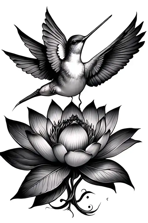 Lotus Flower Arm Tattoo With Humming Bird Flying