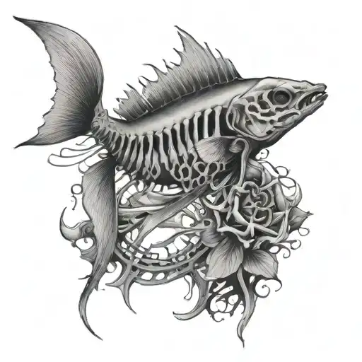 Fish Skeleton Black And Grey