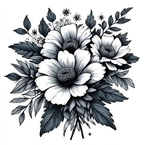 December And January Birth Flower Bouquet Fine Line Tied