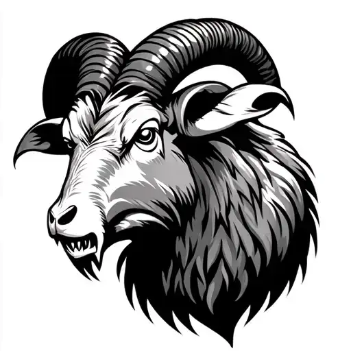 Angry Ram Head In Black