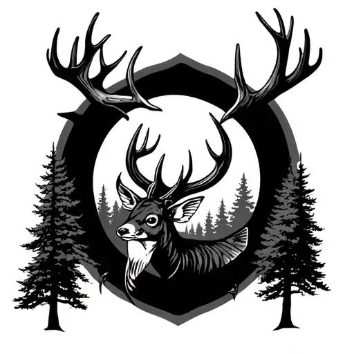 Antlers And Fish Hook With Trees