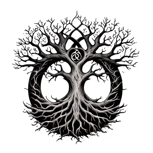 Yggdrasil Tattoo In Linework Style Round