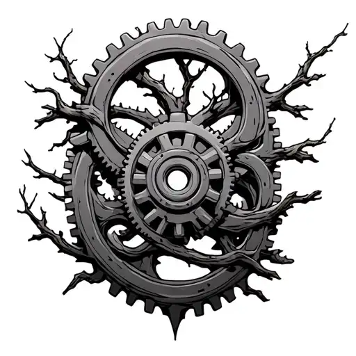 Tree Branches And Gears Intertwined Symbolizing