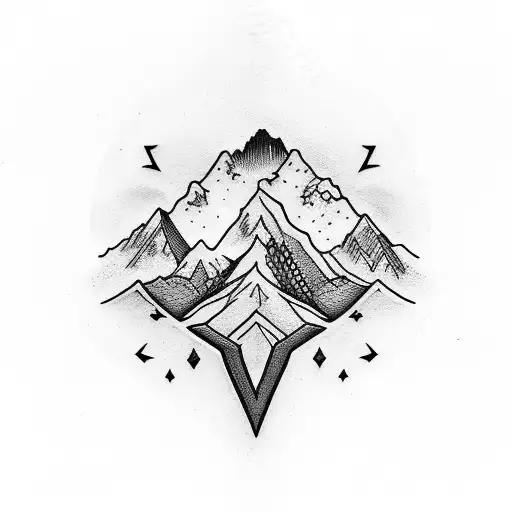 Design A Tattoo Featuring A Majestic Mountain Peak With A Bullet Hole Piercing Through It