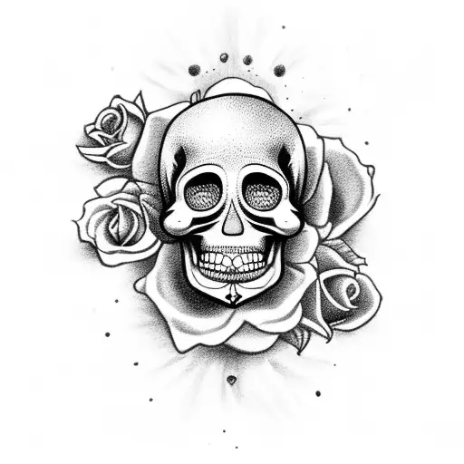Sugar Skull With Two Roses And A Icecream