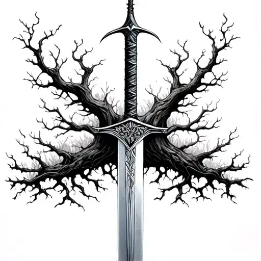 Sword Embedded Within A Life Tree Growing