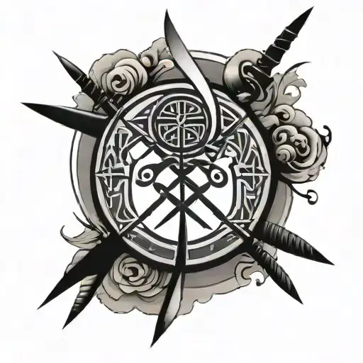 Enso Circle And 3 Swords Crossing