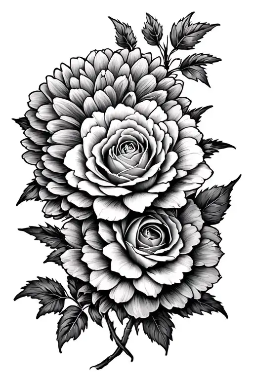 Chrysanthemums And Rose Intertwined