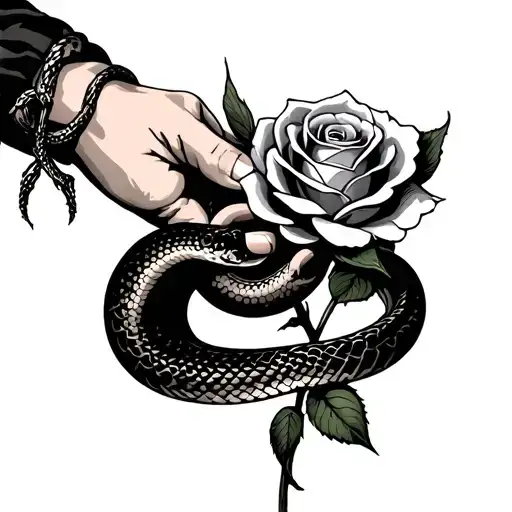 Hand Holding Rose With Snake