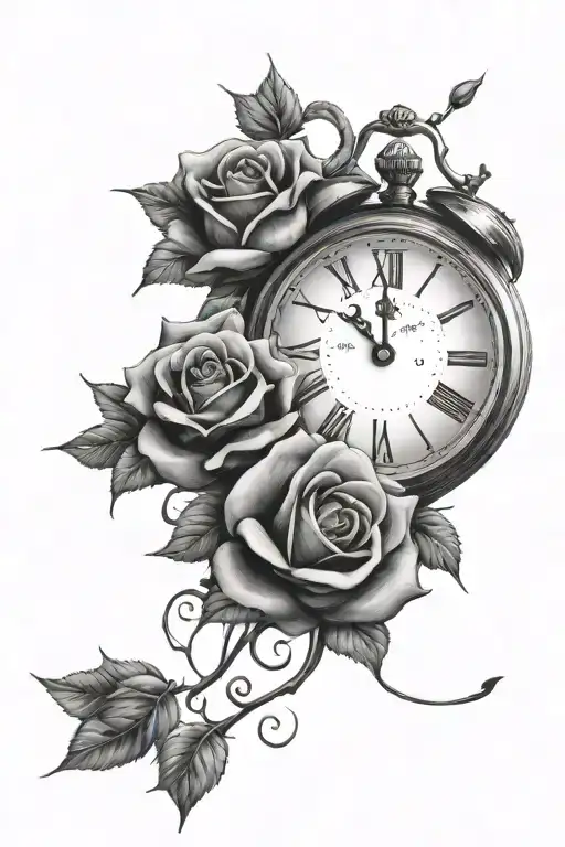 Clock And Roses Growing