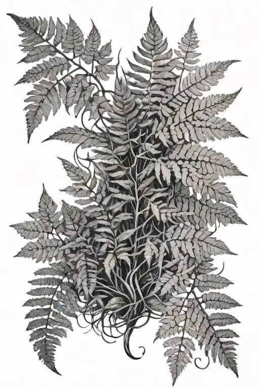 Ferns With Diagonal Blank Space With Roots Coming Out Of The Bottom