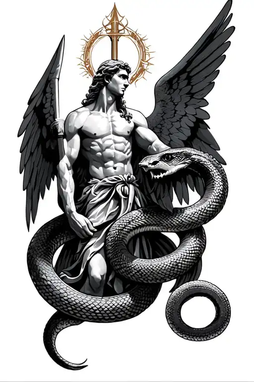 St Michael Archangel Slaying Snake