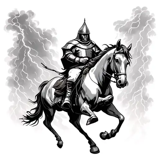Crusader Riding A Horse In A Thunder Storm
