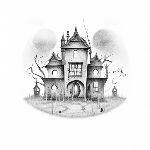 A Spooky Haunted House With Musical Notes Floating Around It