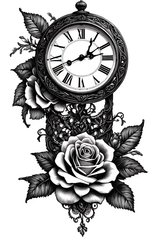 Clock With Roses At The Bottom And Lace Behind It