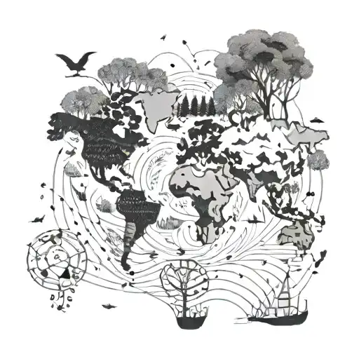 An Intricate Map Of The World With Nature Elements Like Trees And Animals