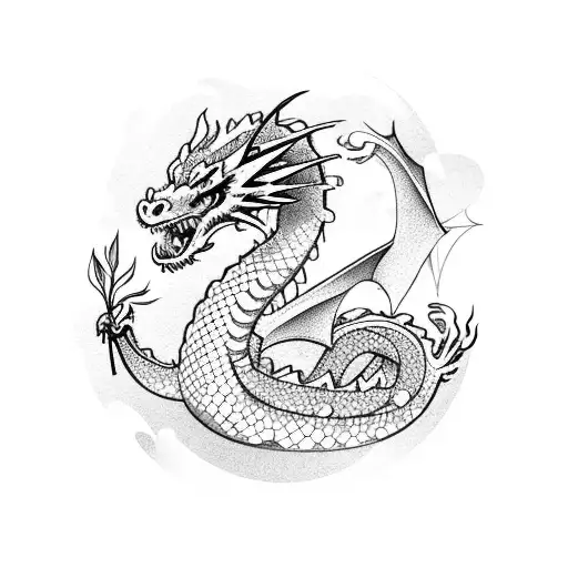 Calm Dragon With Cherry Blossoms