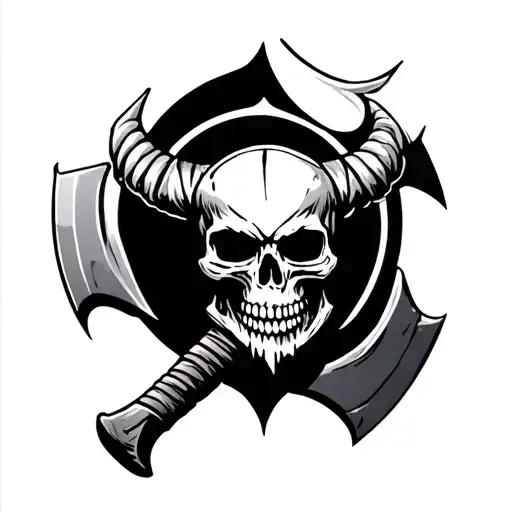 Tattoo Of A Skull With A Double Edge Viking Ax