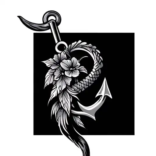 Hawaiian Fishhook Intertwined With An Anchor Tribal