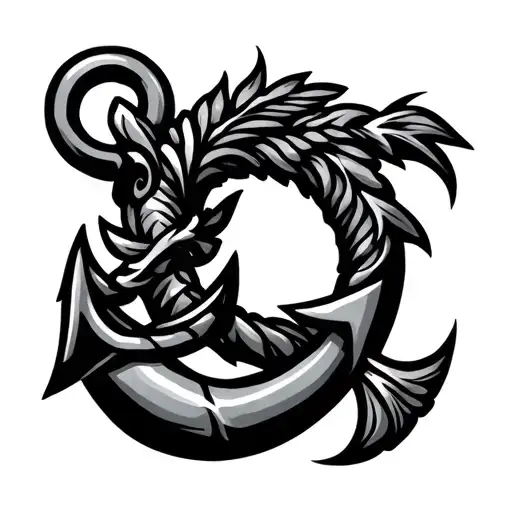 Tribal Hawaiian Fishhook Intertwined With An Anchor Tribal