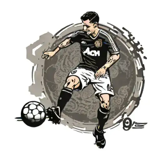 Incorporate A Soccer Player Kicking A Ball With The Manchester United 99 Emblem On Their Jersey