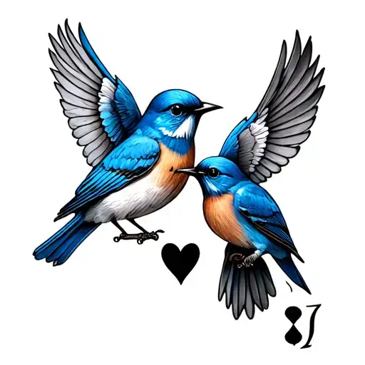 Playing Card With Bluebirds On 2 Corners And A Heart In The Middle