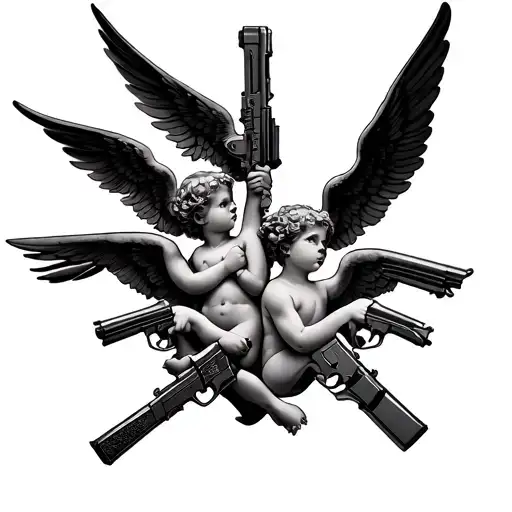 3 Cupids Holding 3 Different Guns