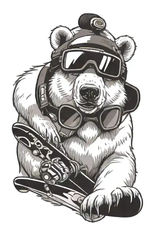 Polar Bear With Ski Goggles Holding A Snowboard