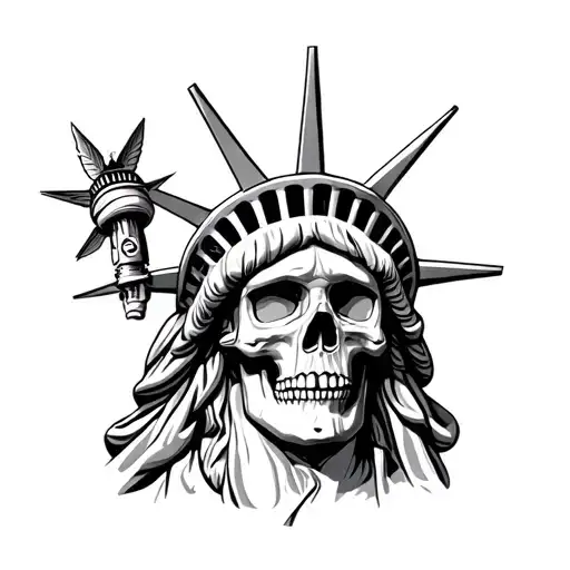 Statue Of Liberty Skull With American History Inspired Art Around It For Back
