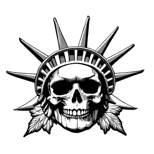 Statue Of Liberty Skull With American History Inspired Art Around It For Back