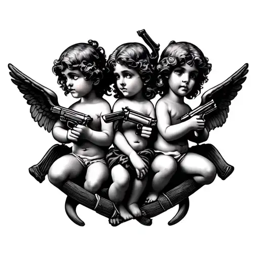 3 Cupids Each Holding A Gun