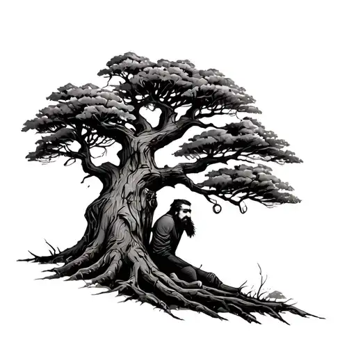 Old Tree With Bearded Man