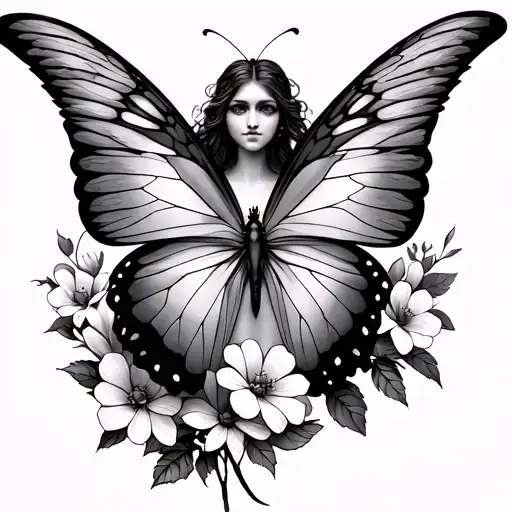 Angel Butterfly With Flowers
