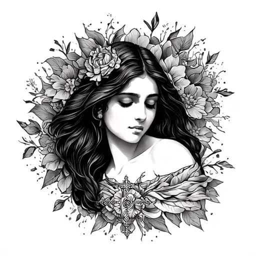 Half Sleeve Christian Tattoo For Woman