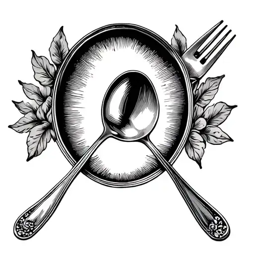Vintage Oval Portrait With Spoon And Fork Inside