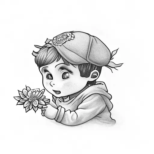 Little Boy Holding Flower