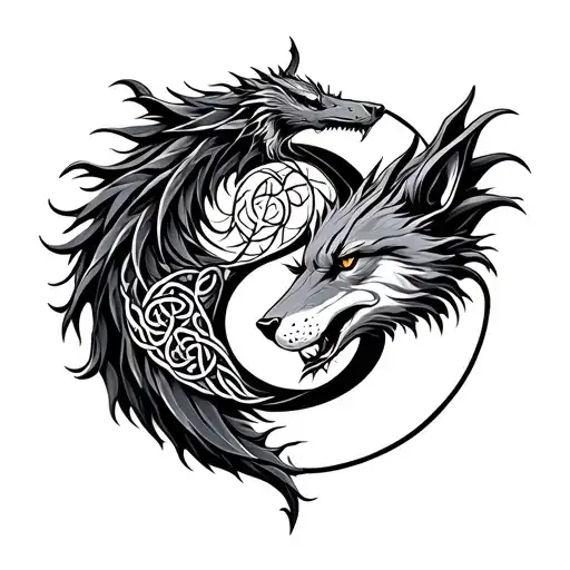 Celtic Dragon And Wolf Yin Yang