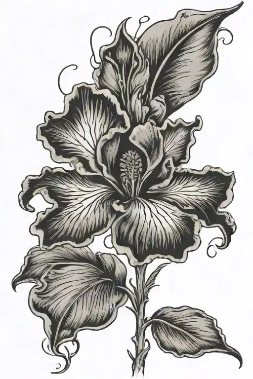 Black Iris With The Phrase Memento Mori As The Stem And A Petal Falling