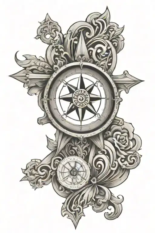 Cross With Compass Rose In The Middle