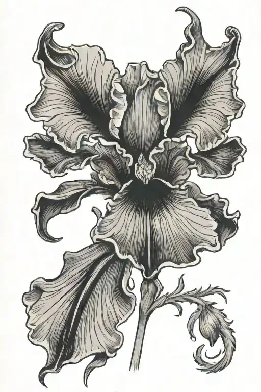 Black Iris Flower With The Stem Saying Memento Mori