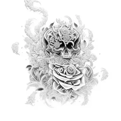 An Intricate Black And Grey Floral Design With Hidden Video Game Symbols