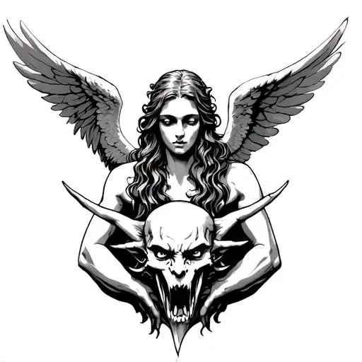 Angel Holding Demons Head