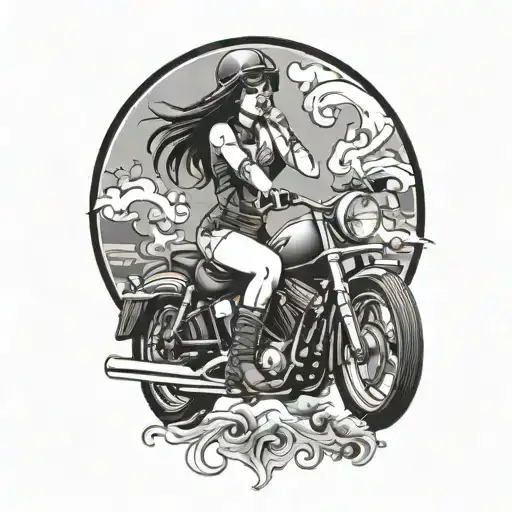 Smoking Biker Girl Riding Motorcycles