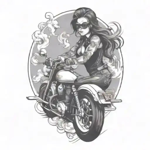 Smoking Biker Girl Riding Motorcycles