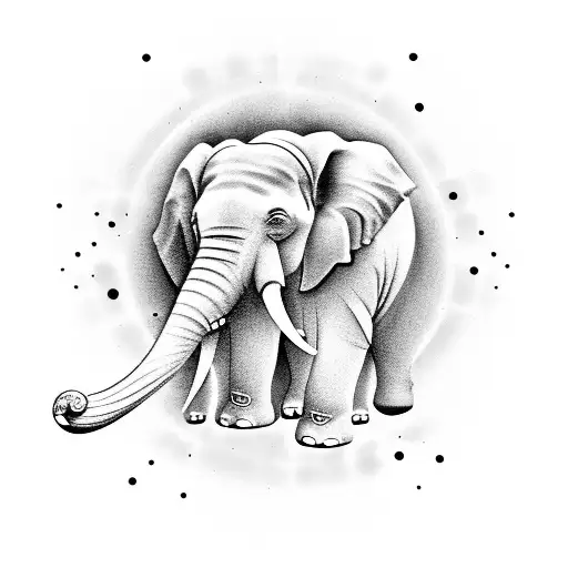 A Minimalist Tattoo Of An Elephant Adorned With Ancient Egyptian Hieroglyphs And Constellations